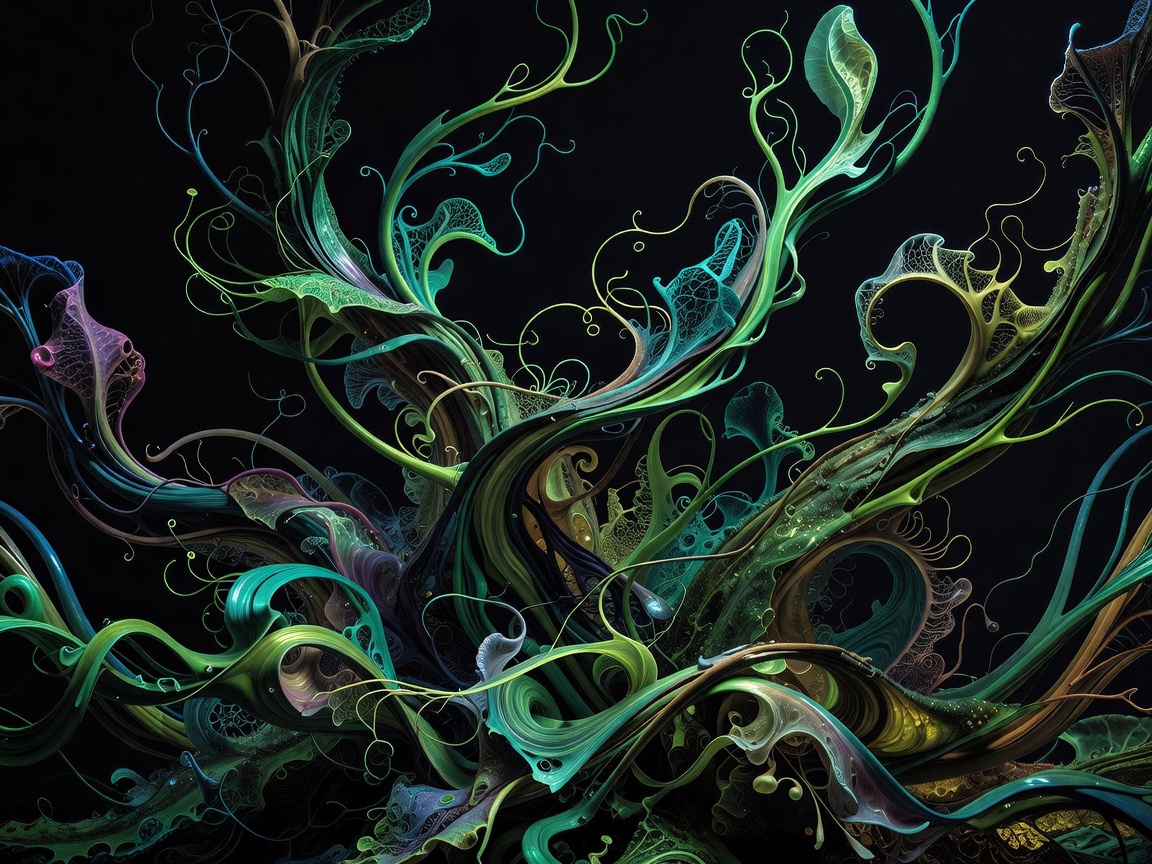 Abstract representation of long curving lines resembling extreme biological growth