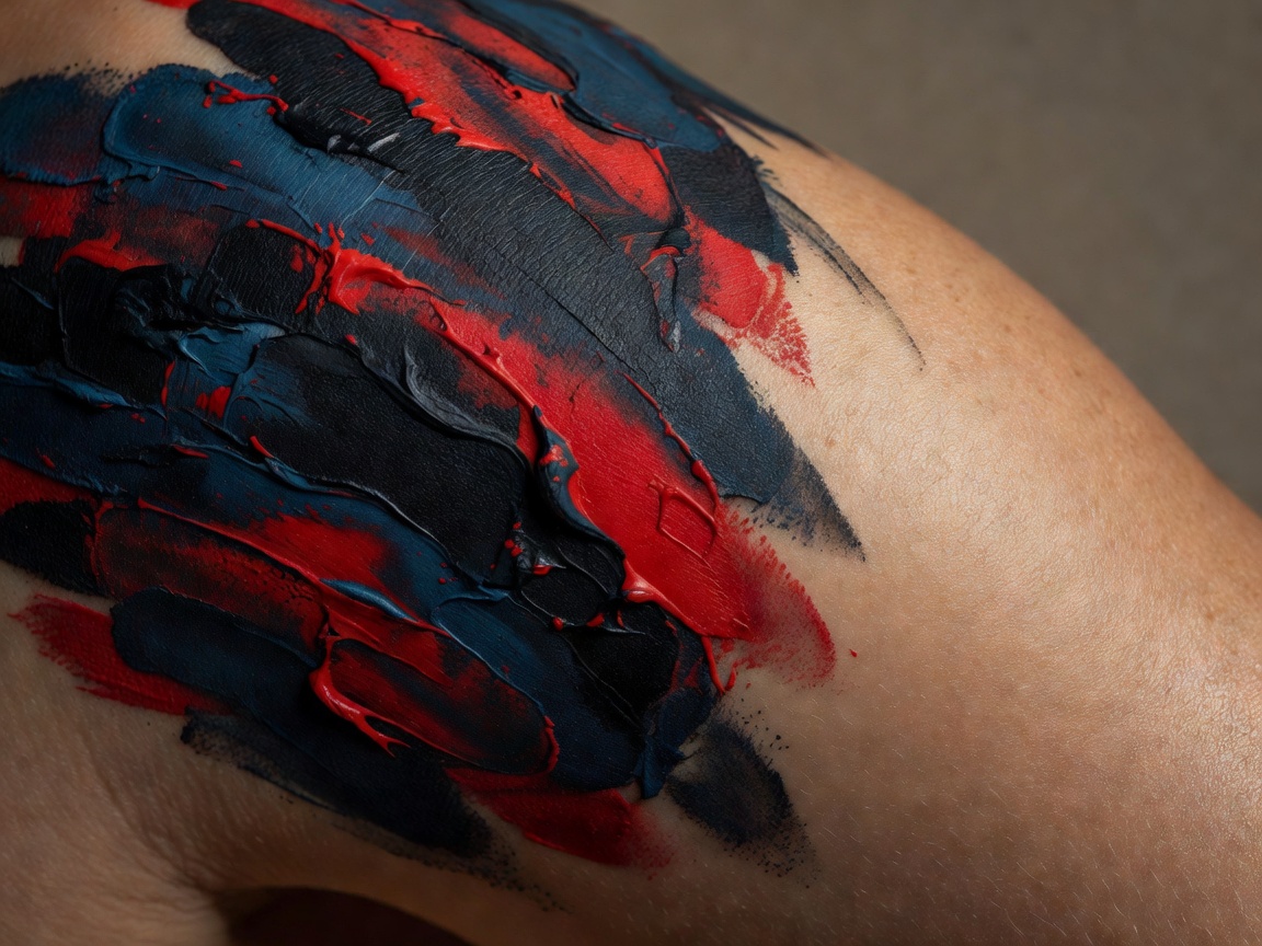 Close up view of heavily pigmented skin contrasting with natural skin tones