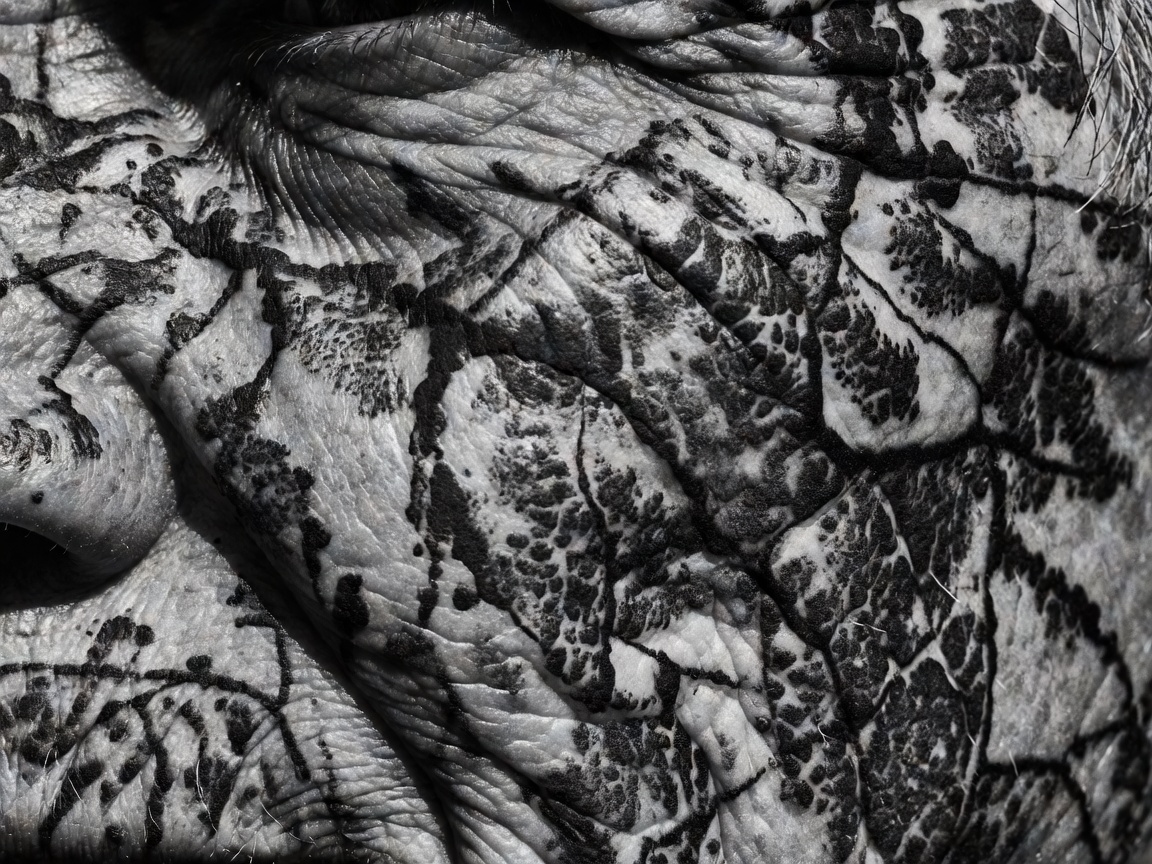 High contrast black and white texture showing dense ink patterns on aged skin